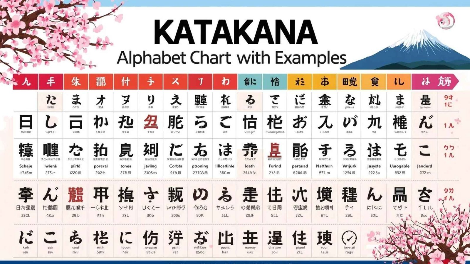 Learn+Japanese+Fast%3A+Katakana+Alphabet+Chart+with+Examples